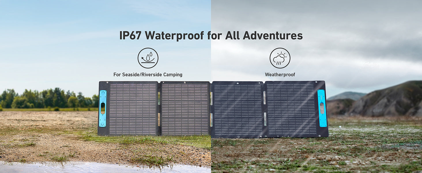 Anker SOLIX F1500 Solar Generator - 1536Wh Battery Storage | 1800W Power Output | 200W Solar Panel Anker SOLIX F1500 Solar Generator with 1536Wh storage and 1800W output, shown by a river on sunny and rainy days. Includes 200W solar panel, HyperFlash tech, mobile power, and is labeled as IP67 Waterproof for All Adventures.