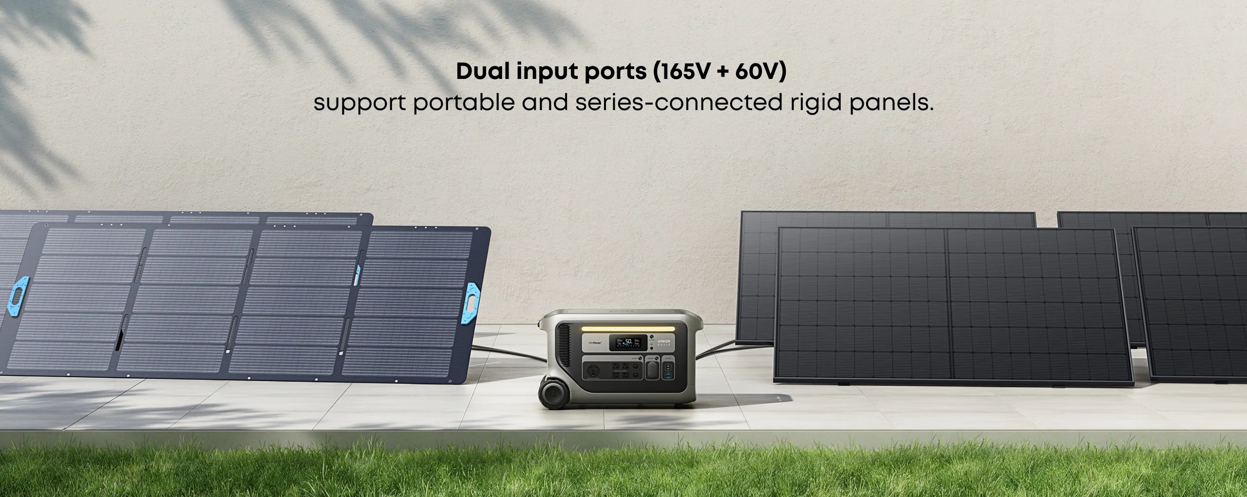 Anker SOLIX F3000 Portable Power Station + 400W Portable Solar Panel | 3,600W Power Output and 3,072Wh Battery Storage The Anker SOLIX F3000 Portable Power Station with 3,072Wh LiFePO₄ battery is paired with a 400W portable solar panel. Dual input ports (165V + 60V) support portable and series-connected panels for off-grid power.