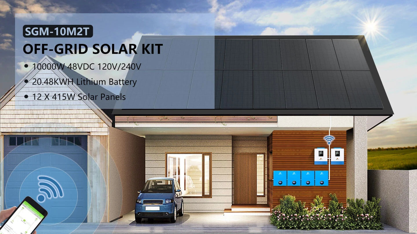 Sungold Power Off‑Grid Solar Kit 10,000W 48VDC 120VAC/240V 20.48 kWh Powerwall Lithium Battery 12×415W Solar Panels SGM‑10M2T Sungold Power SGM-10M2T solar kit — product photo