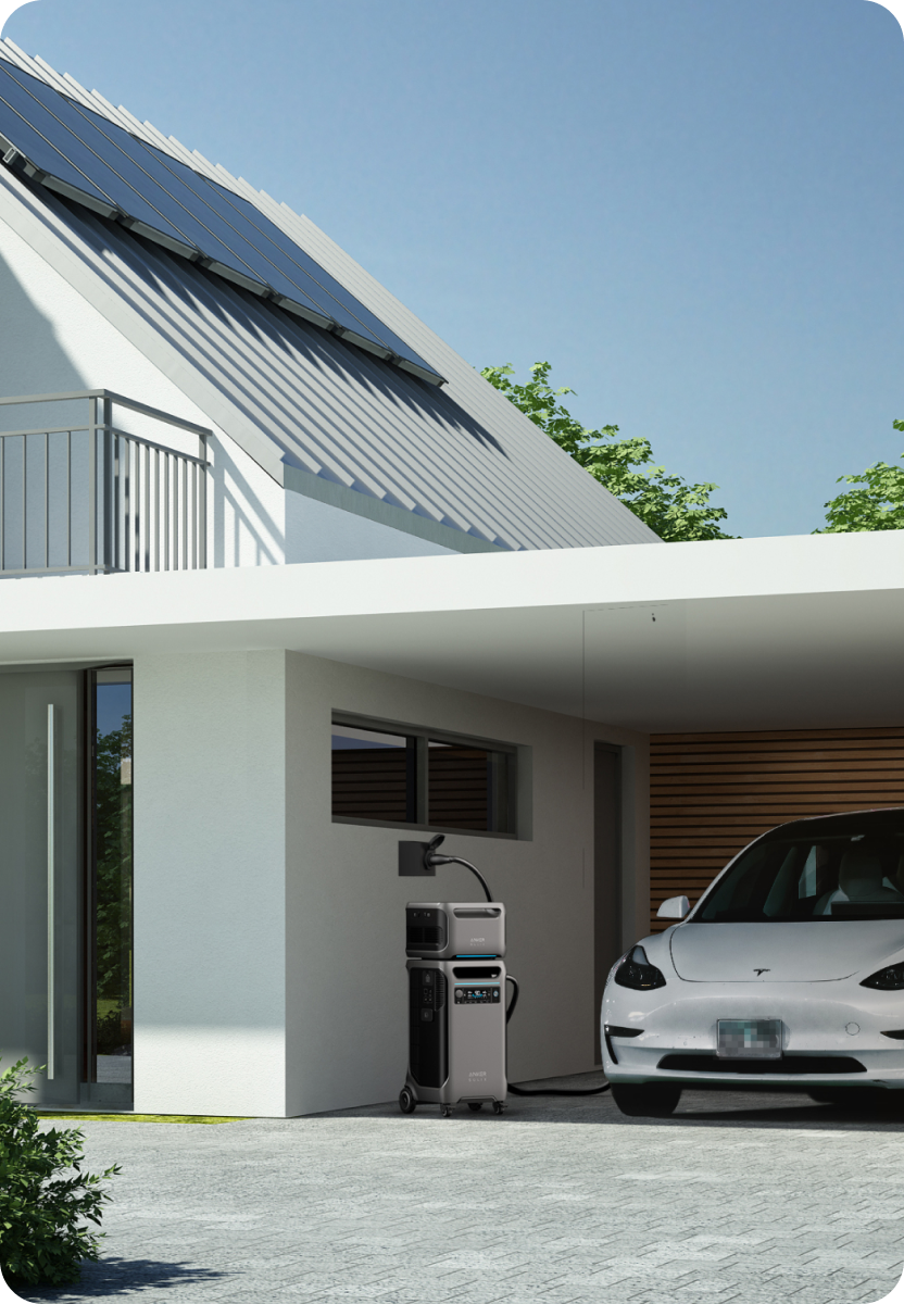 Anker SOLIX F3800 charging an electric vehicle through the NEMA 14-50 port