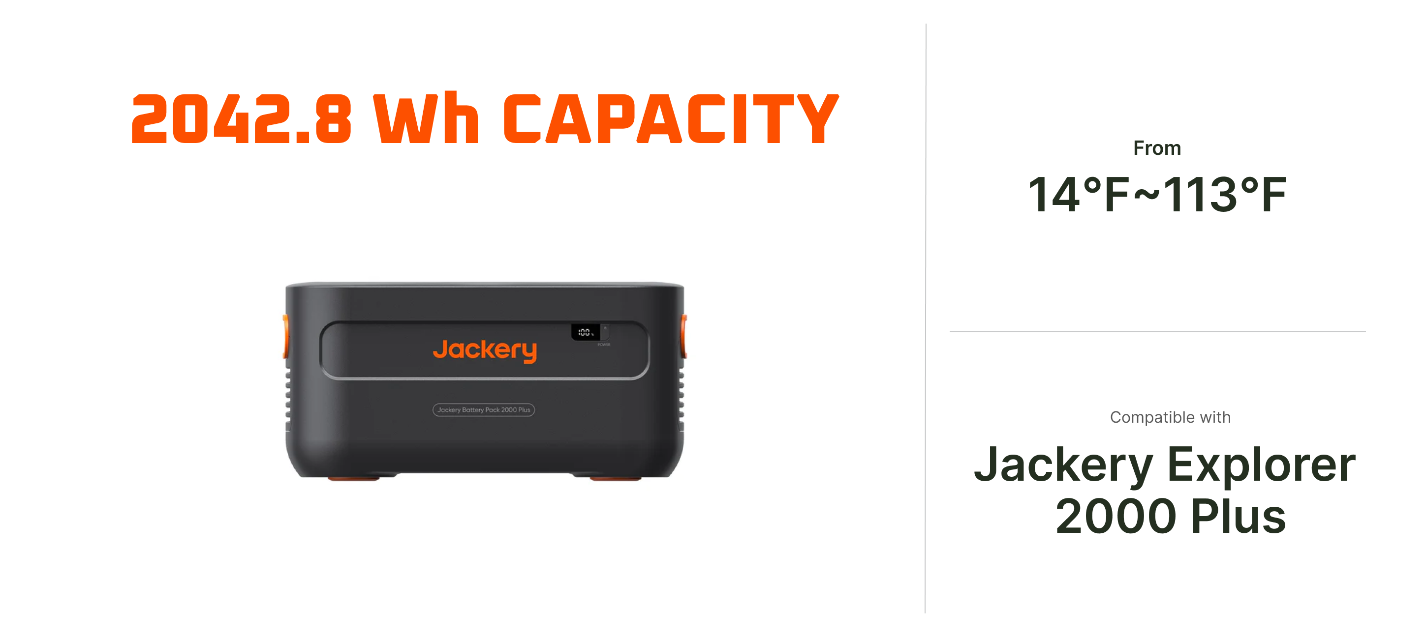 Jackery Battery Pack 2000 Plus Expansion Battery | 2,042Wh LiFePO4 | 4,000 Cycles Jackery Battery Pack 2000 Plus 2042.8Wh capacity for Explorer 2000 Plus