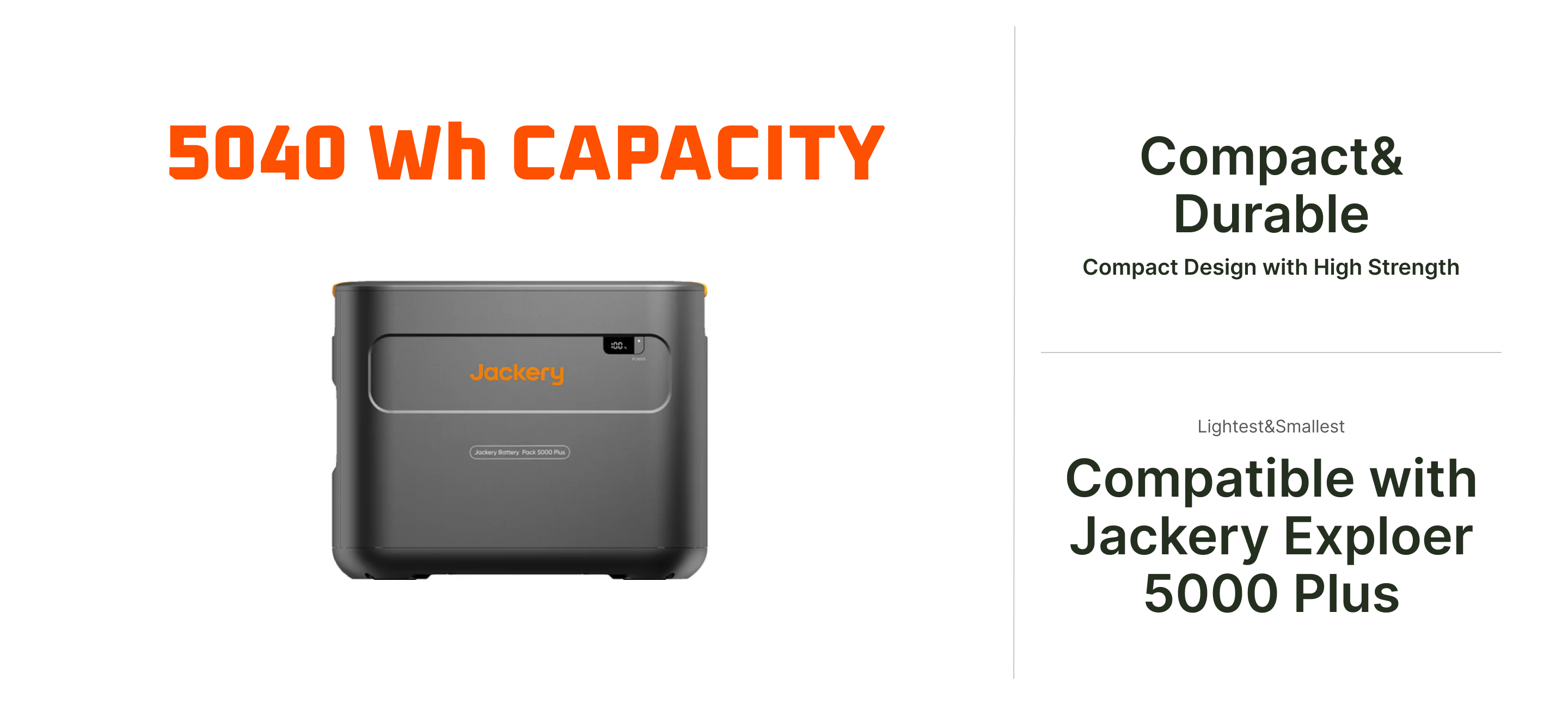 Jackery Battery Pack 5000 Plus Expansion Battery | 5,040Wh LiFePO4 | 4,000 Cycles Jackery Battery Pack 5000 Plus 5040Wh capacity