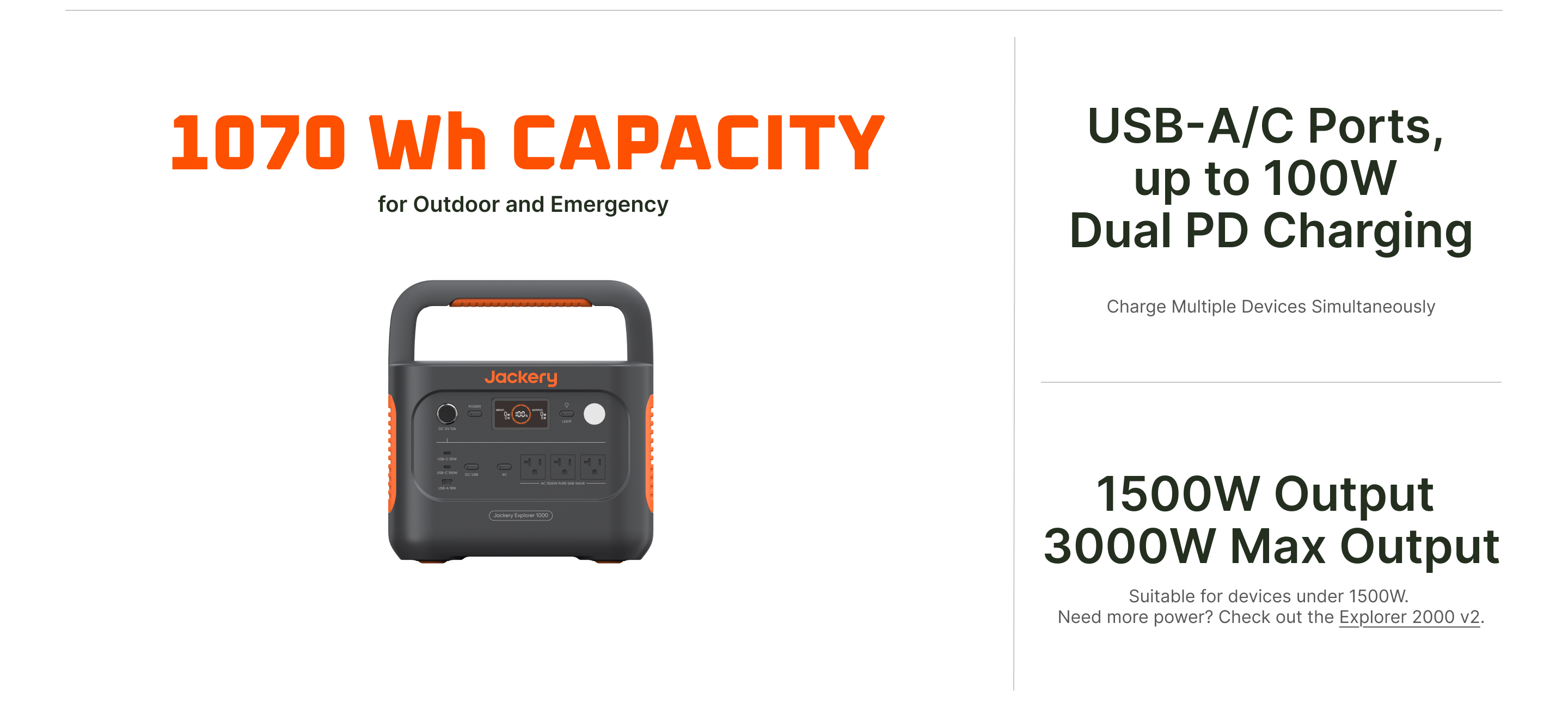 Jackery Explorer 1000 v2 1070Wh capacity and 1500W output overview