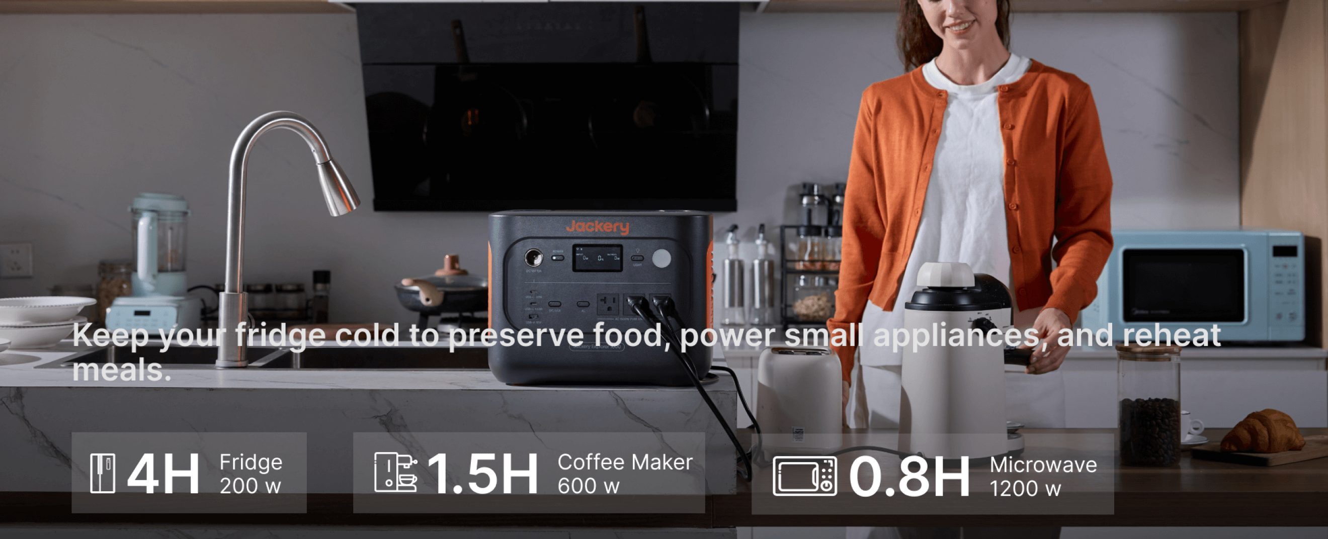 Jackery Solar Generator 1000 v2 | 1,070Wh 1,500W Power Station + SolarSaga 200W Jackery Explorer 1000 v2 runtimes for fridge, coffee maker and microwave