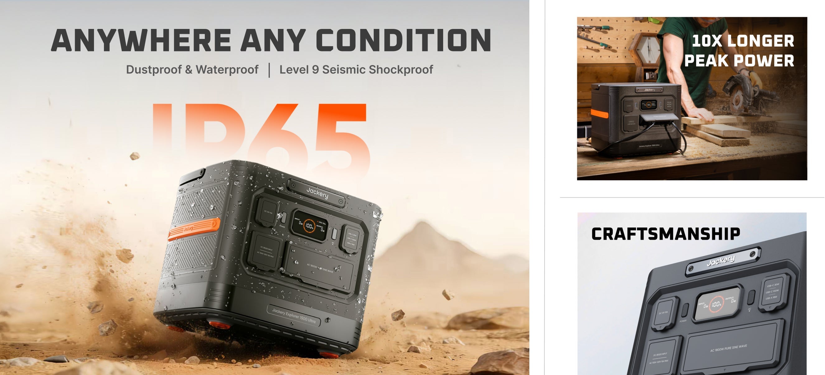 Jackery Solar Generator 1500 Ultra | 1,536Wh 1,800W Power Station + 2x SolarSaga 200W Jackery Explorer 1500 Ultra IP65 dustproof and waterproof
