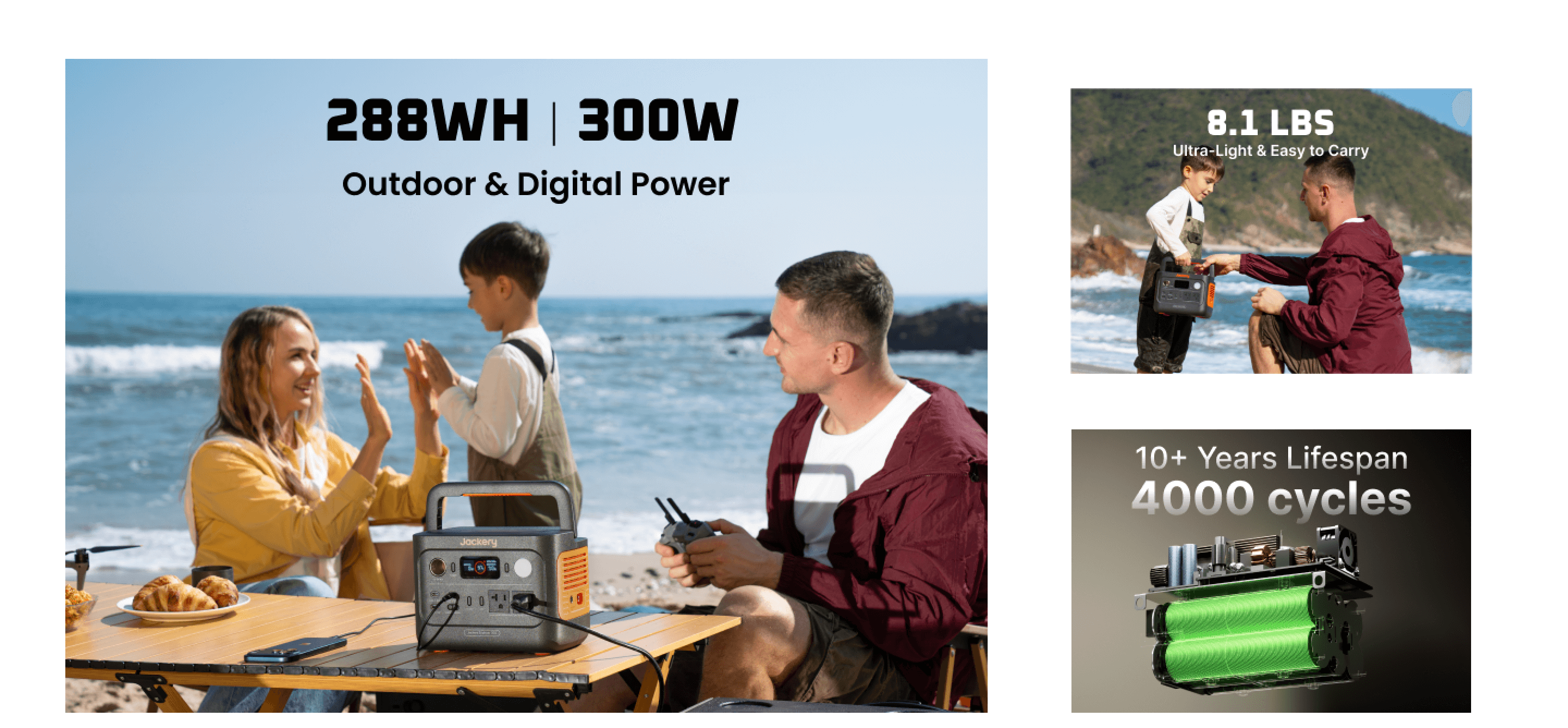 Jackery Solar Generator 300 v2 | 288Wh 300W Power Station + SolarSaga 40 Air Jackery Explorer 300 v2 288Wh 300W key features