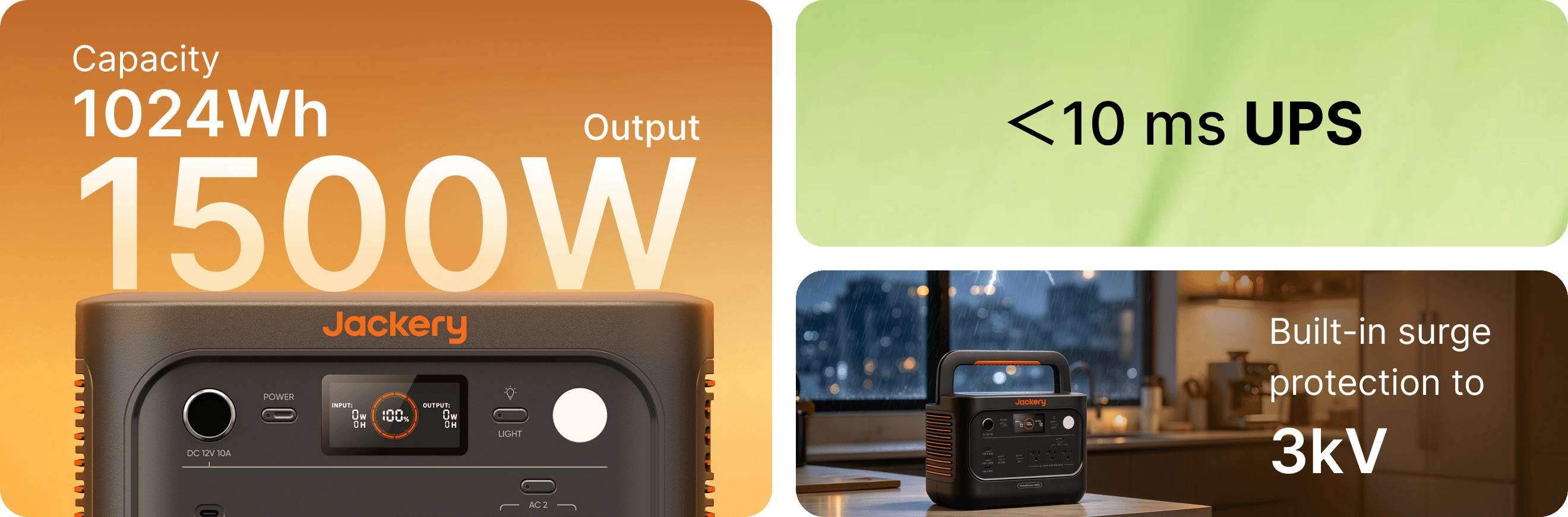 Jackery Solar Generator HomePower 1000 v2 | 1,024Wh 1,500W Power Station + SolarSaga 200W | Black Jackery HomePower 1000 v2 1024Wh, 1500W, under 10ms UPS and 3kV surge protection