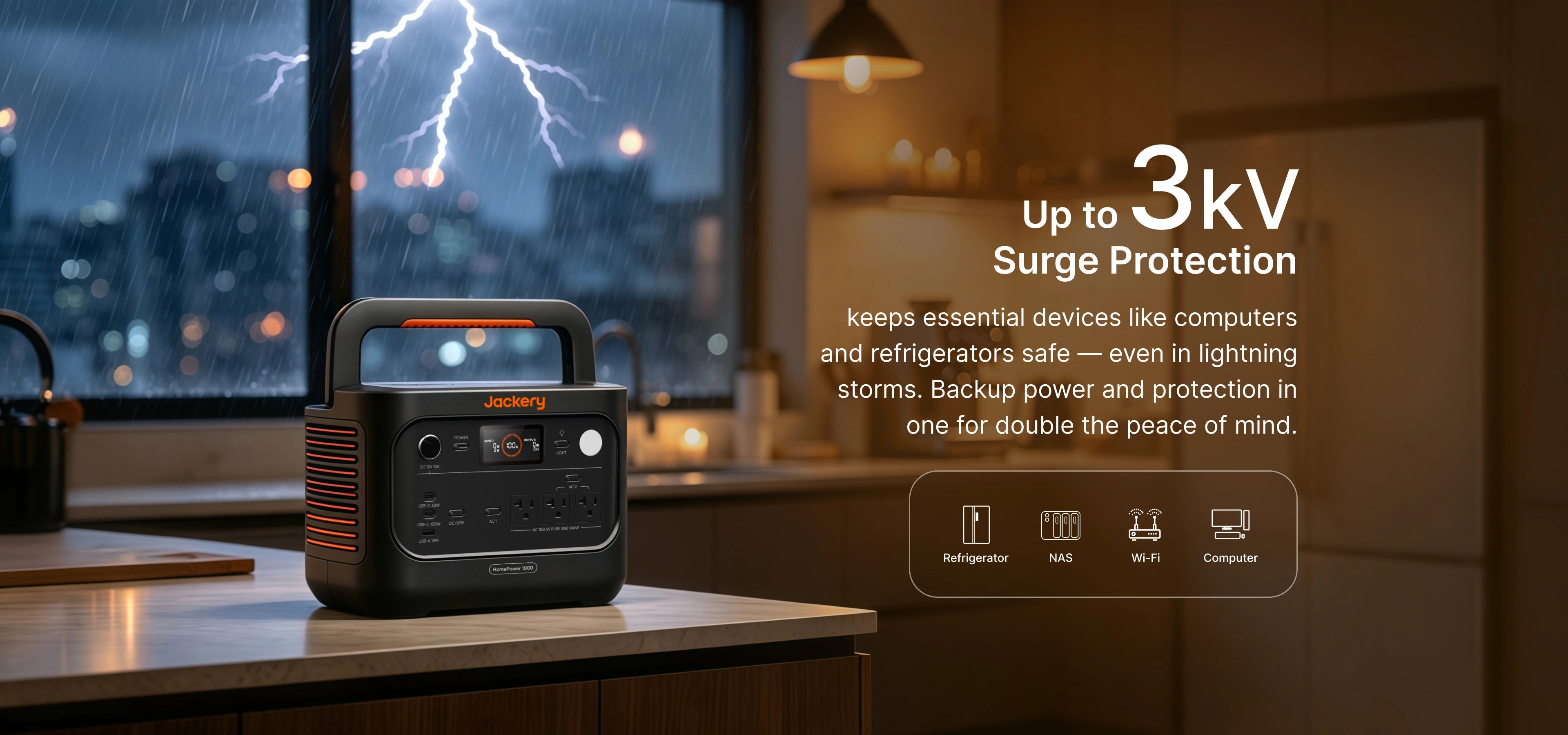 Jackery HomePower 1000 v2 surge protection during a storm