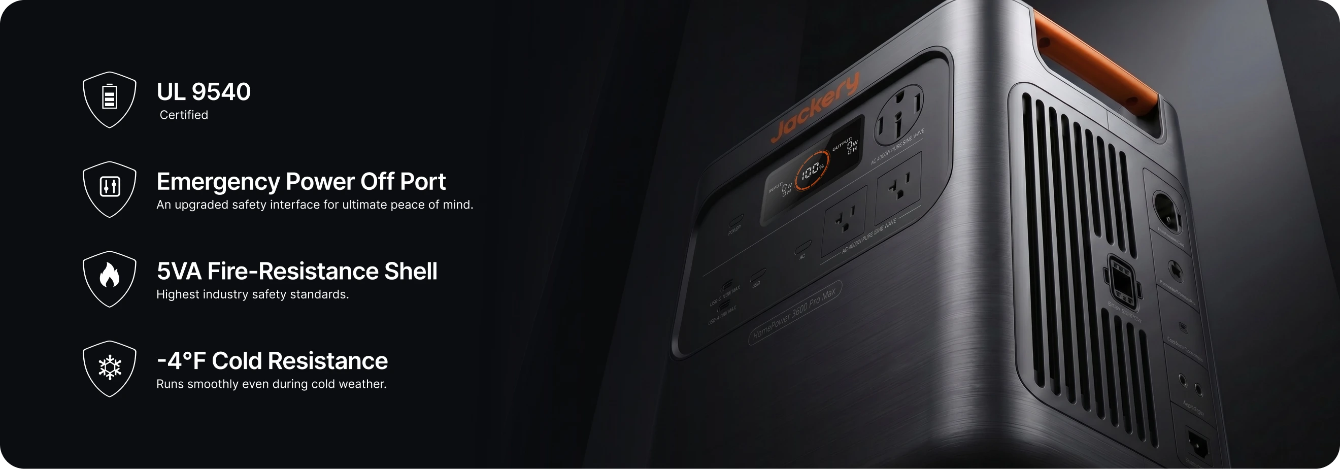 Jackery HomePower 3600 Pro Max + Battery Pack 3600 Plus | 7,168Wh Capacity | 4,000W Output Jackery HomePower 3600 Pro Max UL 9540 certified safety features