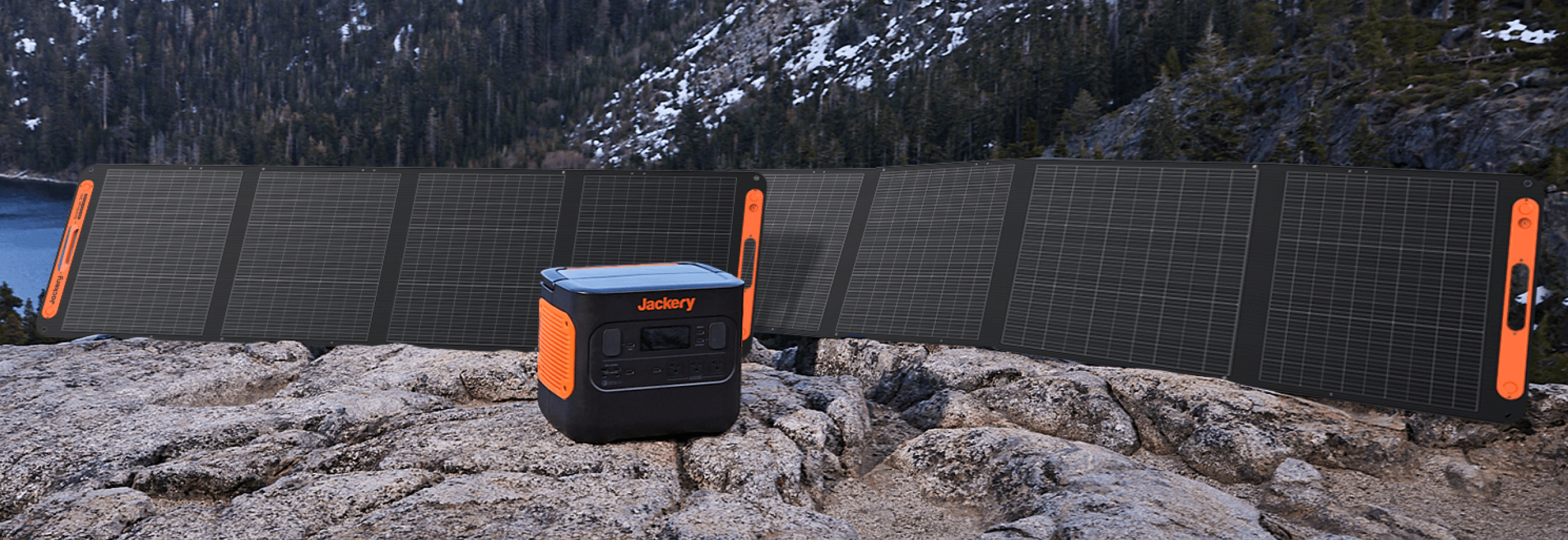 Jackery SolarSaga 200W Portable Solar Panel | 200W Folding Bifacial Panel | IP68 Waterproof Jackery SolarSaga 200W panels on rocky terrain