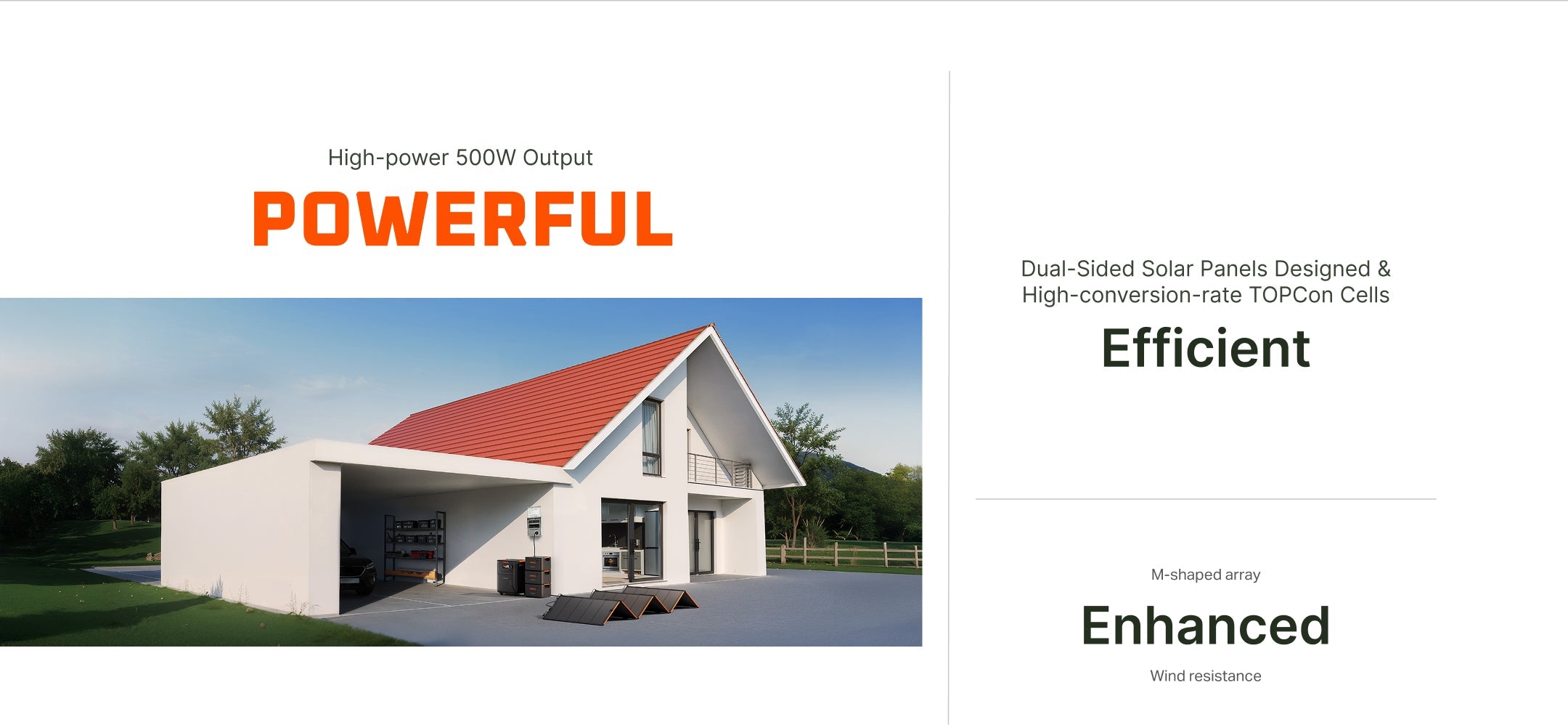 Jackery Solar Generator HomePower 3600 Plus | 3,584Wh 3,600W Power Station + Battery Pack 3600 Plus + SolarSaga 500 X Jackery SolarSaga 500 X 500W high output overview