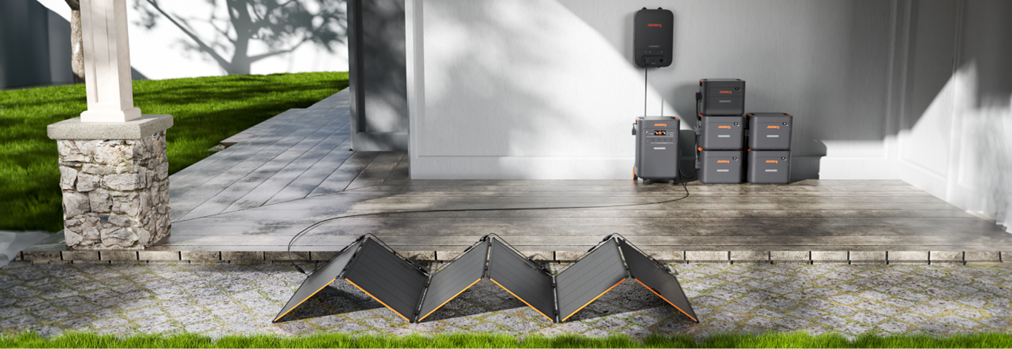 Jackery SolarSaga 500 X array on a driveway