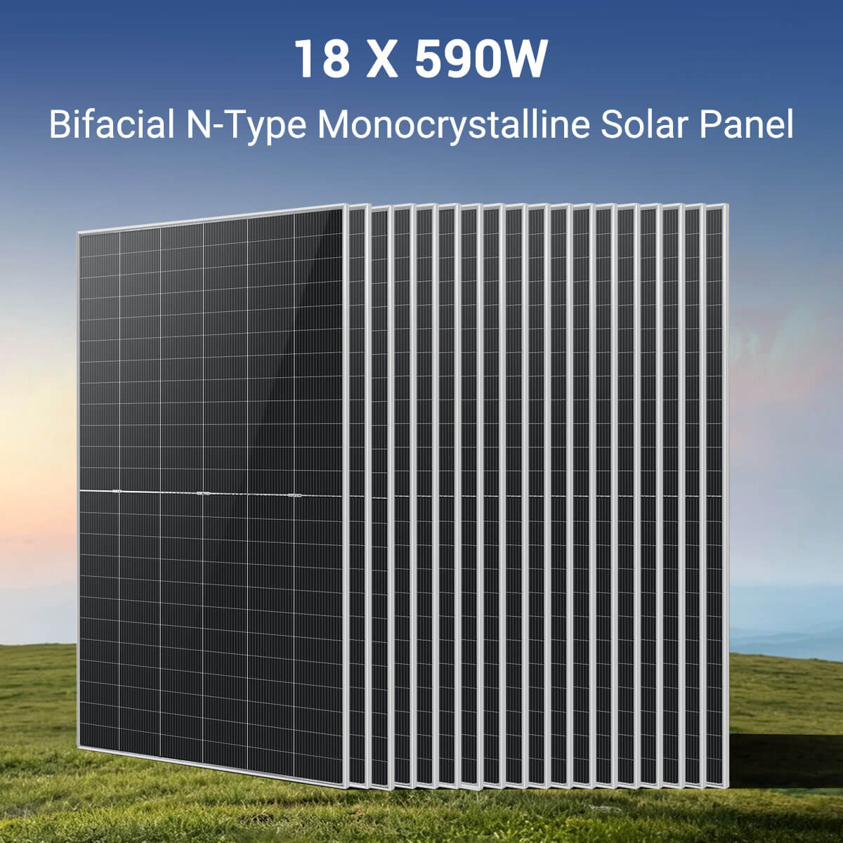 Sungold Power 12kW Hybrid Solar Kit 48V | 18 x 590W Bifacial N-Type Solar Panels + 48.21kWh PowerMax Outdoor Batteries | SGS12K-PM3-590 18 x 590W bifacial N-type monocrystalline solar panels
