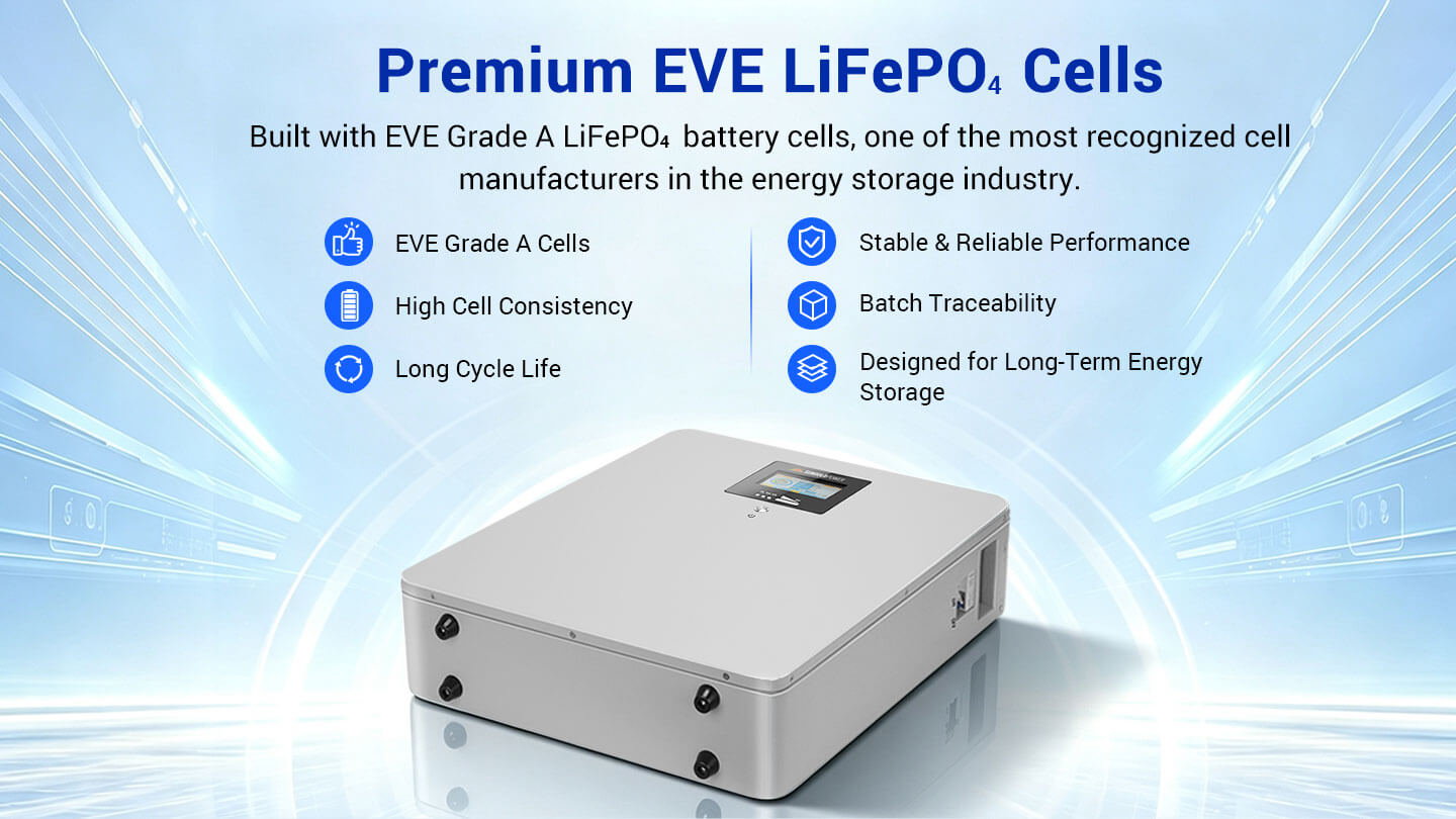 Sungold Power CoreX 5 Elite 5.12kWh Wall-Mounted 48V 100Ah LiFePO4 Residential Battery | Wi-Fi & Bluetooth CoreX 5 Elite premium EVE Grade A LiFePO4 cells