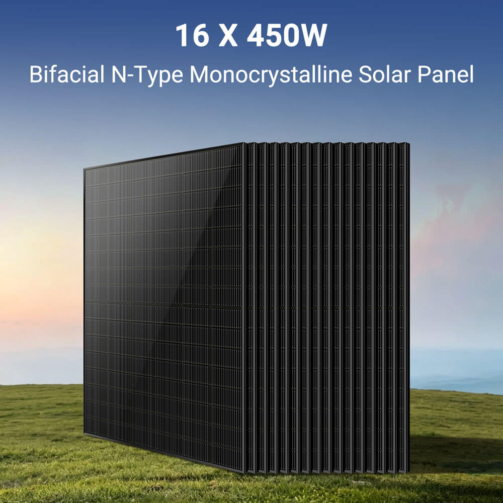 Sungold Power 12kW Off-Grid Solar Kit 48V 120/240V | 20.48kWh CoreX 5 Pro Lithium Battery | 16 x 450W Bifacial Solar Panels | FR-12K20CP 16 x 450W bifacial N-type monocrystalline solar panels