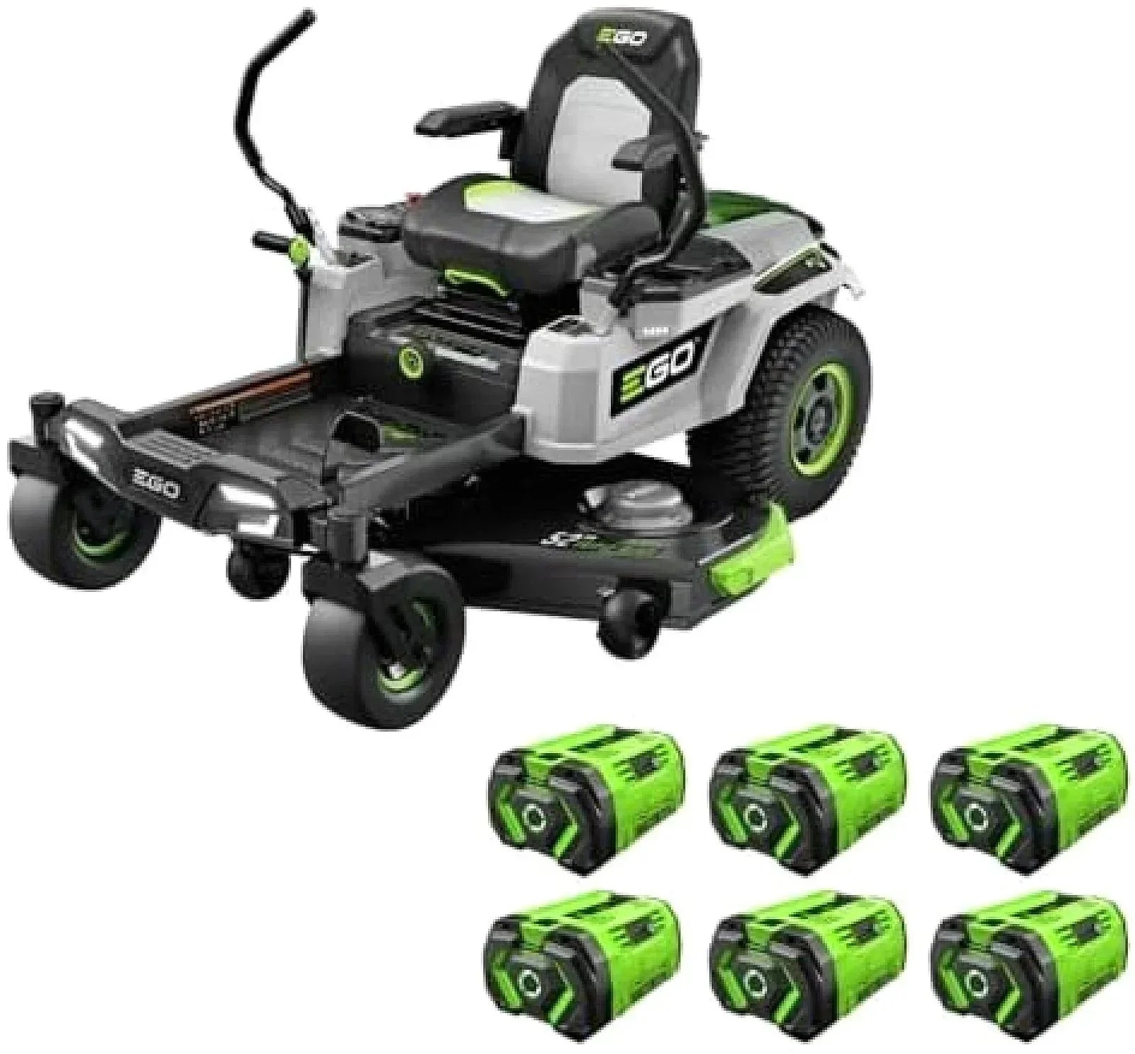 EGO Power+ Electric Riding Lawn Mower, 52? Deck with Zero Turn Radius, Includes (6) 56V 12.0Ah Batteries and Charger – ZT5207L
