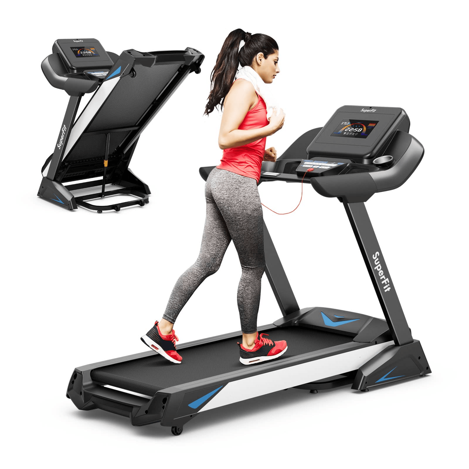 Goplus 4.75HP Folding Treadmill with 15% Auto Incline and APP, Commercial Heavy Duty Superfit Treadmill with 20 Preset Programs