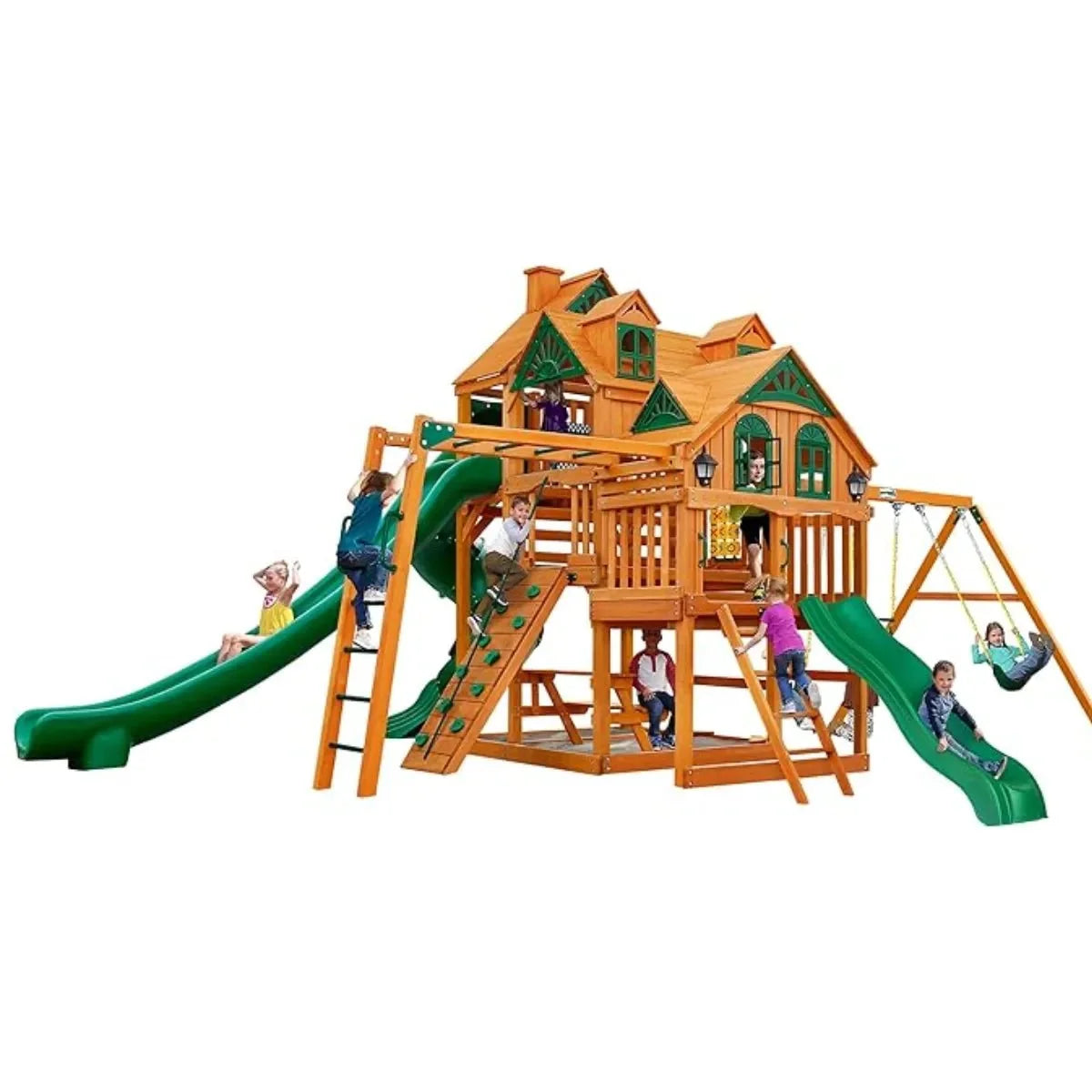 Gorilla Playsets Empire Extreme Wooden Swing Set with Monkey Bars, Clatter Bridge, and 3 Slides