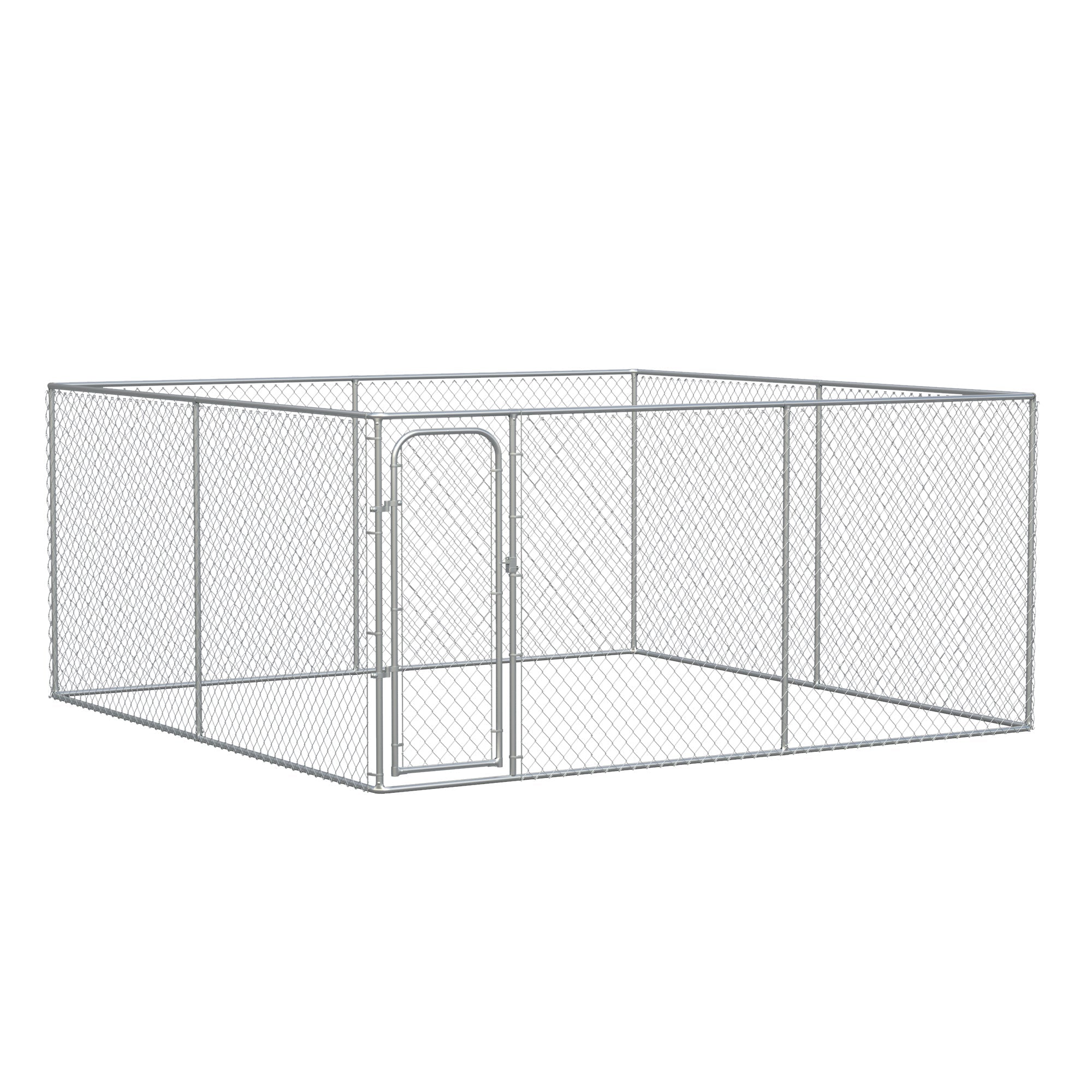 Heavy Duty Outdoor Dog Kennel Galvanized Chain Link Fence, Pet Run House Chicken Coop with Secure Lock Mesh Sidewalls for Backyard, Silver
