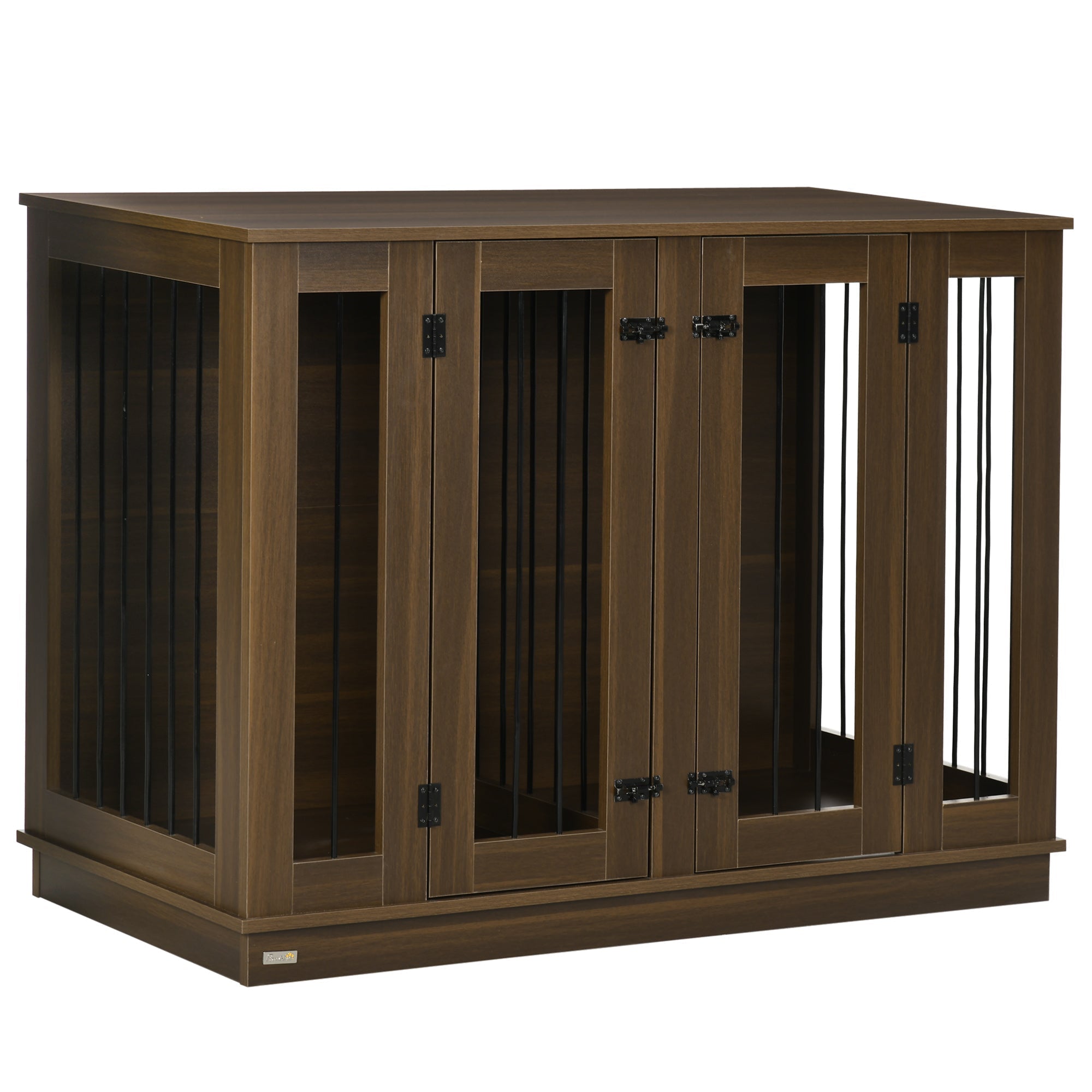 Large Furniture Style Dog Crate with Removable Panel, End Table with Two Rooms Design and Two Front Doors, Walnut, 47" x 23.5" x 35"