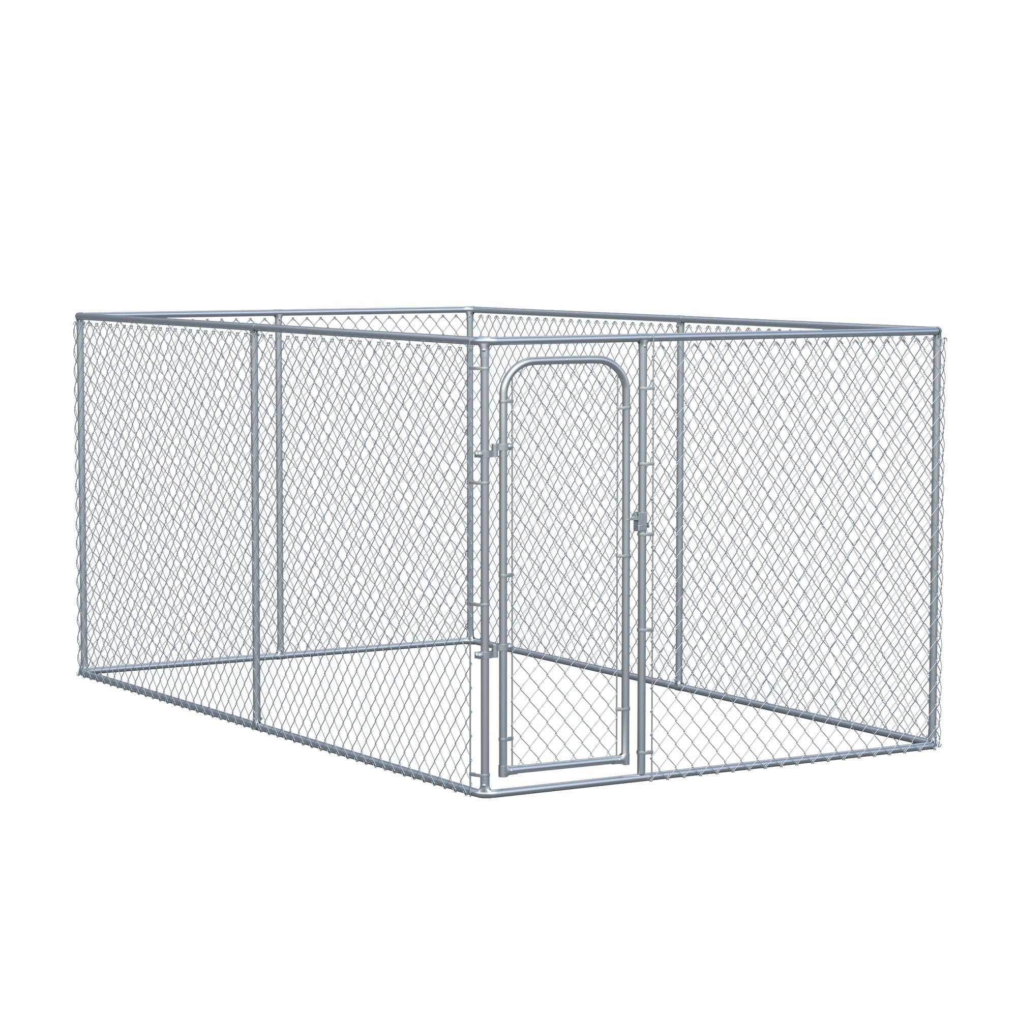 Outdoor Dog Kennel Galvanized Chain Link Fence Heavy Duty Pet Run House Chicken Coop with Secure Lock Mesh Sidewalls for Backyard, Silver