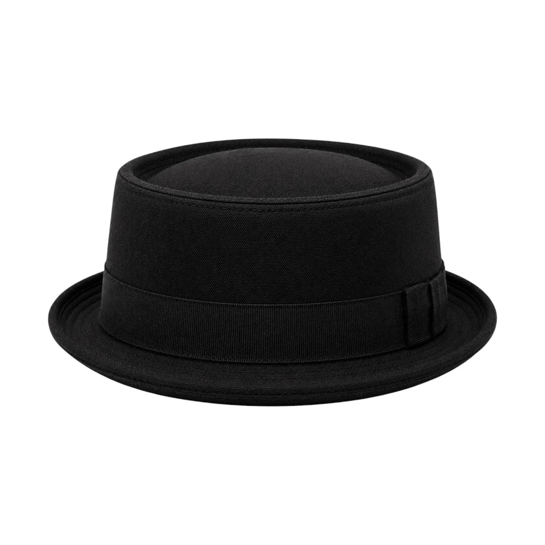 prioka-classic-black-cotton-pork-pie-hat-8153144 PRIOKA Classic Black Cotton Pork Pie Hat - Image 1