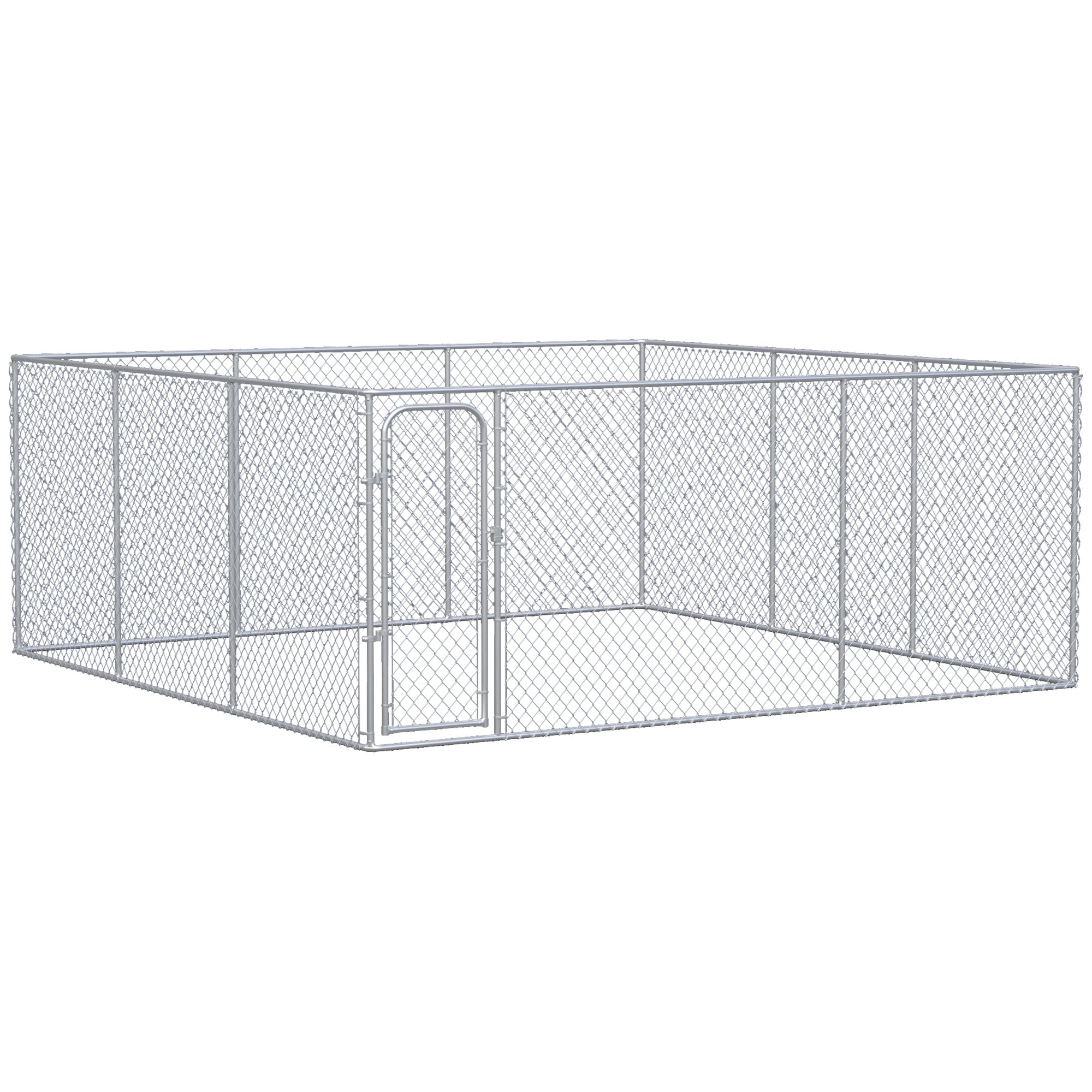 Silver Outdoor Dog Kennel Galvanized Chain Link Fence Heavy Duty Pet Run House Chicken Coop with Secure Lock Mesh Sidewalls for Backyard, Silver