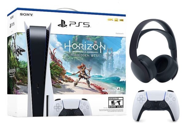 Sony PS5 PlayStation 5 Blu Ray Console with Horizon Forbidden West Game Pulse 3D Wireless Headset Bundle
